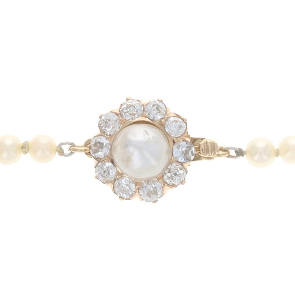 Yellow Gold Akoya Pearl & Diamond Graduated Strand Necklace 18 1/2" - 14k GIA - Picture 7 of 9